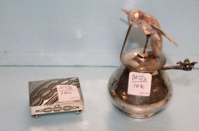 Small Box Signed E. Bilagody, Mexican Silver Condiment with Spoon & Mother of Hummingbird