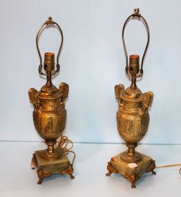 Pair Classical Brass Lamps with Marble Bases