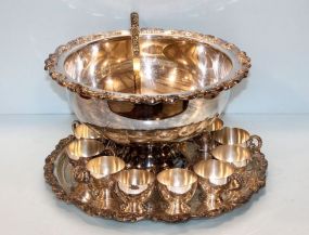 52  Silverplate Punch Bowl Set Sheridan silverplate punch bowl with round tray and twelve cups; bowl, 16 1/2