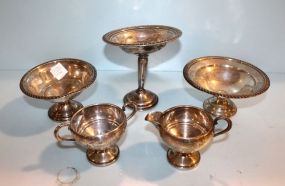 187  Sterling Weighted Creamer/ Sugar, Three Compotes One dented