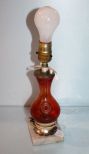 Small Red Glass Lamp on Marble Base