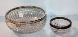 Two Round Clear Bowls with Silverplate Rims
