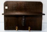 Walnut Wall Shelf with Two Hooks
