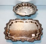 Poole Silverplate Footed Seashell Dish & Rogers Footed Silverplate Tray