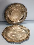 Oval Silverplate with Divided Glass Liner & Grape Carved Silverplate Tray