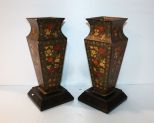 Pair of Wood Oriental Vases on Stands