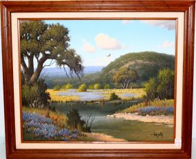 Oil on Canvas of Texas Hill Country Bluebonnets by Larry Prellop