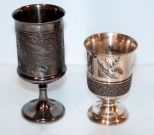 Two Antique Etched Goblets