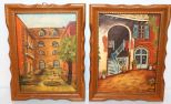 Two Small Vintage Paintings of New Orleans Courtyard