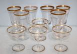 Six Clear Glass Water Glass with Gold Rim & Four Champagne Glasses