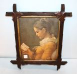 Great Victorian Frame with Print of Young Girl Reading
