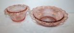 Two Pink Depression Open Lace Bowls