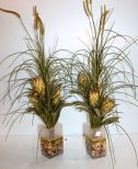 Two Silk Flower Arrangements in Glass Vases