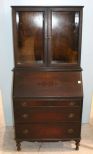 1940's Three Drawer Fall Front Desk with Top Bookcase