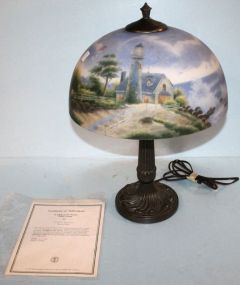 A Light in the Storm Reverse Oil Painted Table Lamp & Limited Edition Thomas Kinkade