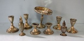 Sterling Lot of Candlesticks and Compote