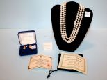 First Lady Faux Pearl Necklace and Two Pair Earrings