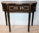 Contemporary Black Lacquer Console Table with Gold Painted Flowers and Greek Key Design