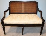 Hand Painted Black Lacquer Settee with Cane Back and Seat
