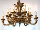 Twelve Arm Ornate Brass Light Fixture
