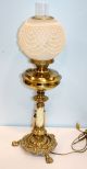 Victorian Style Brass Parlor Lamp with Alabaster Section and Etched Shade