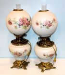 Pair of Mid 19th Century Style Hand Painted Gone with the Wind Parlor Lamps