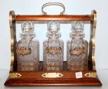 Early Oak Tantalus Set with Crystal Bottles