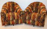 Pair Upholstered Barrel Back Chairs
