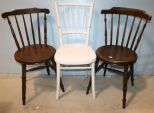 One Painted Spool Back Chair & Two Round Seat Chairs