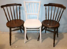 One Painted Spool Back Chair & Two Round Seat Chairs