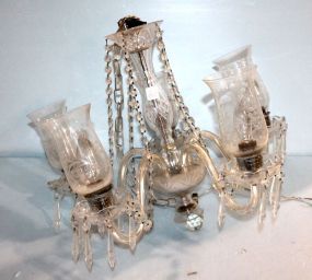 Crystal Five Arm Fixture with Etched Hurricane Shades
