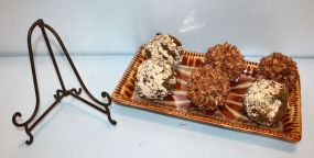 Pottery Rectangular Dish, Cone Balls & Easel