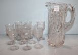 Cut Glass Pitcher & Nine Etched Cordial Glasses