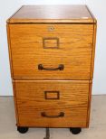 Two Drawer Wood Filing Cabinet on Wheels