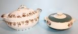 English Transferware Tureen & Round Covered Vegetable Bowl