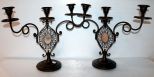 Pair Iron Three Arm Candlesticks