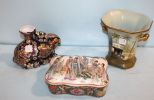 Painted Empire Style Urn, Porcelain Painted Rabbit & Oriental Porcelain Square Boxes