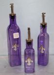 Three Various Size Seltzer Bottles with Fleur de Lis
