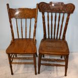 Oak Pressed Back Chair & Oak Cane Seat Chair