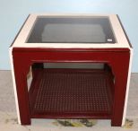 Maroon and White Glass Top Coffee Table
