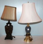 Green and Brass Lamp & Carved Ressin Lamp