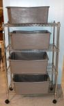 Stainless Steel Rolling Shelf with Four Plastic Tubs