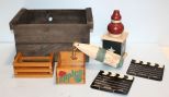 Black Wood Crate with Two Small Apple Crates & Bird House