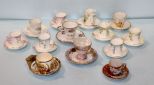 Thirteen Assorted Hand Painted Cups and Saucers