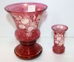 Two Cranberry Glass Vases