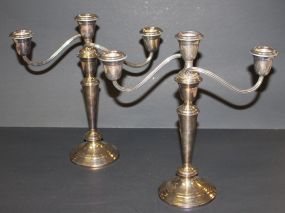Pair Newport Silverplate Three Arm Candlesticks 11 1/2