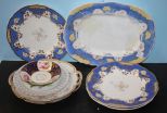 Hand Painted Platter, Six Handpainted Plates, and Saucer Hand painted platter has damage