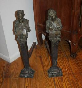 Andirons - Cast Bronze Figures of a Man and Woman Andirons - Cast Bronze Figures of a Man and Woman; 32