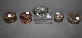 Tin Elephant on Stack of Books, Various Painted Boxes boxes 2