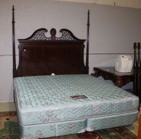 King Size Carved Mahogany Poster Headboard Only includes mattresses King Size Carved Mahogany Poster Headboard Only, NO Footboard, broken pediment, turned post; 88